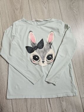 H&M Girls Mint Green Long Sleeve Bunny Rabbit Graphic Tee Shirt 8-10Y🩷